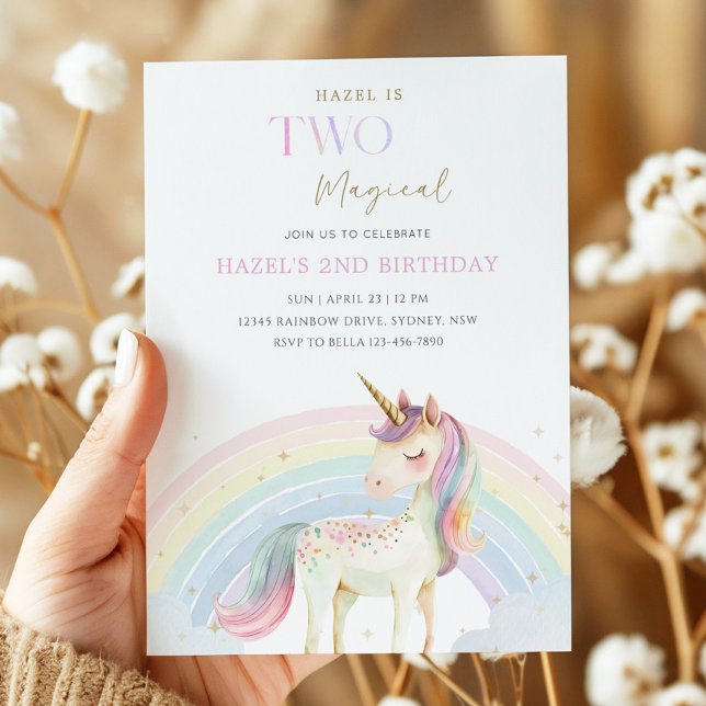 Convite Two Magical Unicorn Rainbow 2nd Birthday Party (Criador carregado)