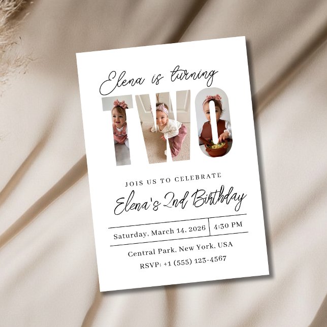 Convite Two Photo Second Birthday Invitation (Criador carregado)
