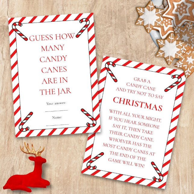 Convite Two Printable Candy Cane Theme Christmas Game Card (Front and back view)