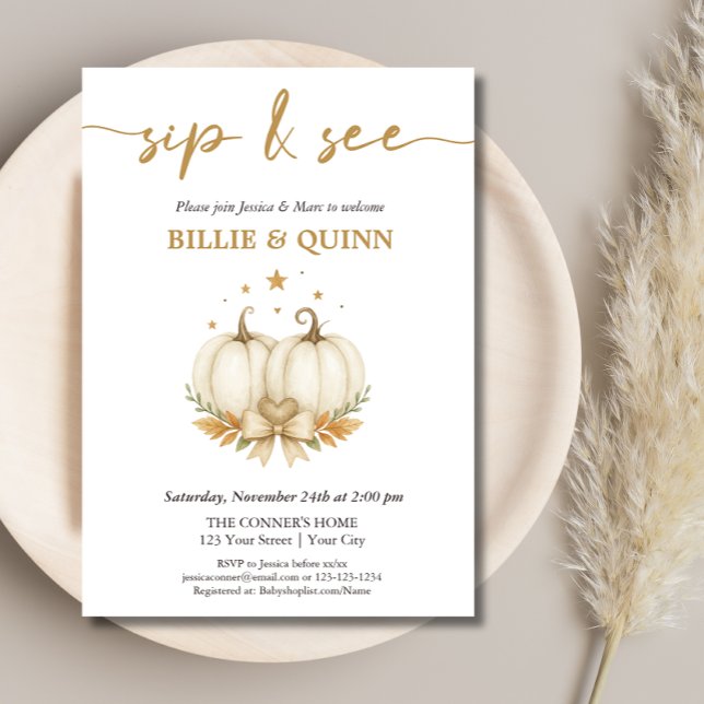 Convite Two Pumpkins on their way Twin Baby Sip And See  (Criador carregado)