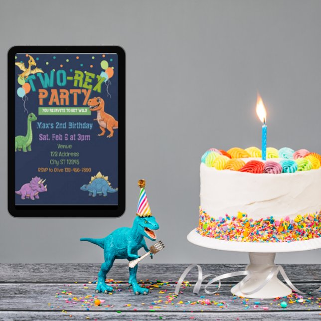 Convite Two-Rex Party Dinosaur 2nd Birthday (Criador carregado)