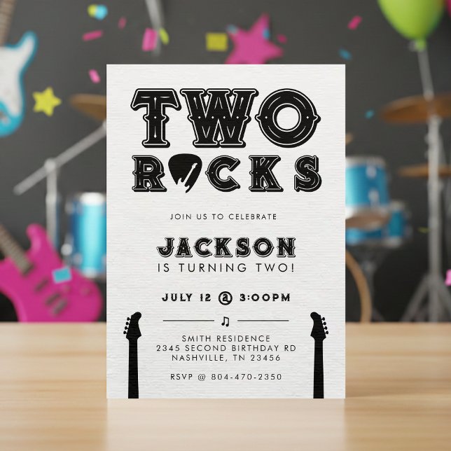 Convite Two Rocks Guitar Pick 2nd Birthday Party (Two Rocks Guitar Pick 2nd Birthday Party Invitation
)