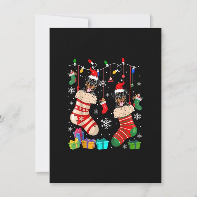 Convite Two Santa Rottweiler Dogs In Christmas Socks Dog L (Frente)
