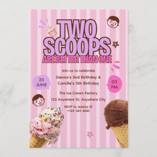 Convite Two Scoops are Better Than One Ice Cream Birthday