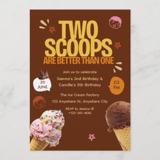 Convite Two Scoops are Better Than One Ice Cream Birthday