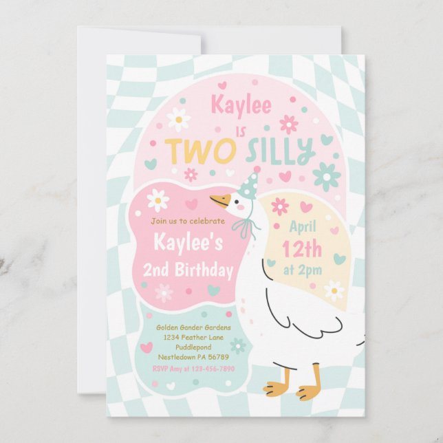 Convite Two Silly Goose 2nd Birthday Party Spring Birthday (Frente)