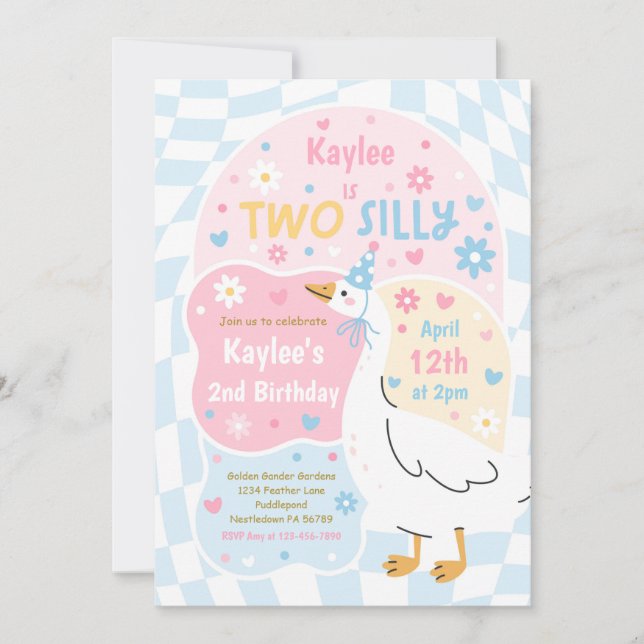 Convite Two Silly Goose 2nd Birthday Party Spring Birthday (Frente)
