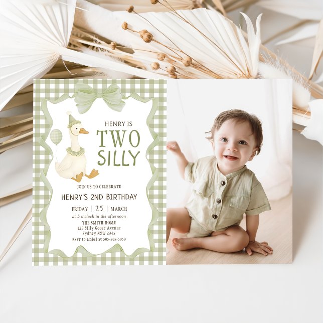 Convite Two Silly Goose Gingham 2nd Birthday Invitation (Criador carregado)