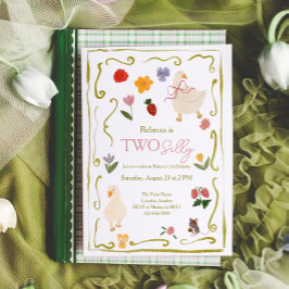 Convite Two Silly Goose Gingham Cottagecore 2nd Birthday