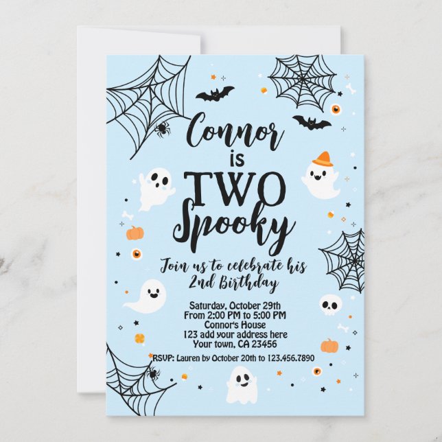 Convite Two Spooky Blue Halloween  (Frente)