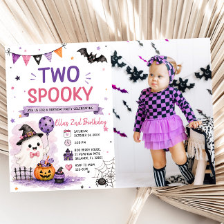 Convite Two Spooky Halloween Birthday Party Photo
