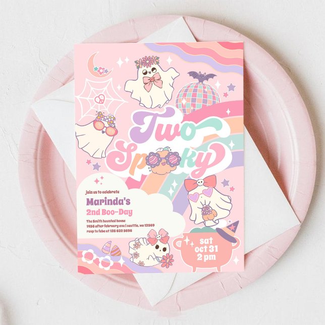Convite Two Spooky Halloween Groovy Daisy 2nd Birthday  (Criador carregado)