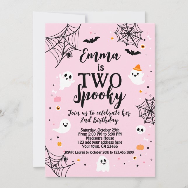 Convite Two Spooky Pink Halloween  (Frente)