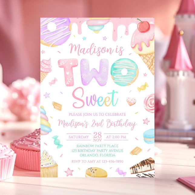 Convite Two Sweet 2nd Donut Theme Birthday Invitation (Criador carregado)