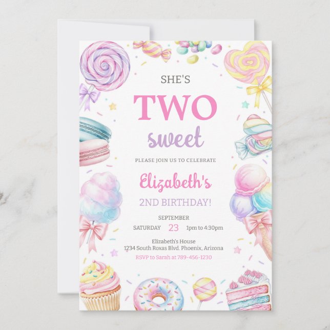 Convite Two Sweet Sweets Candy Birthday Invitation (Frente)