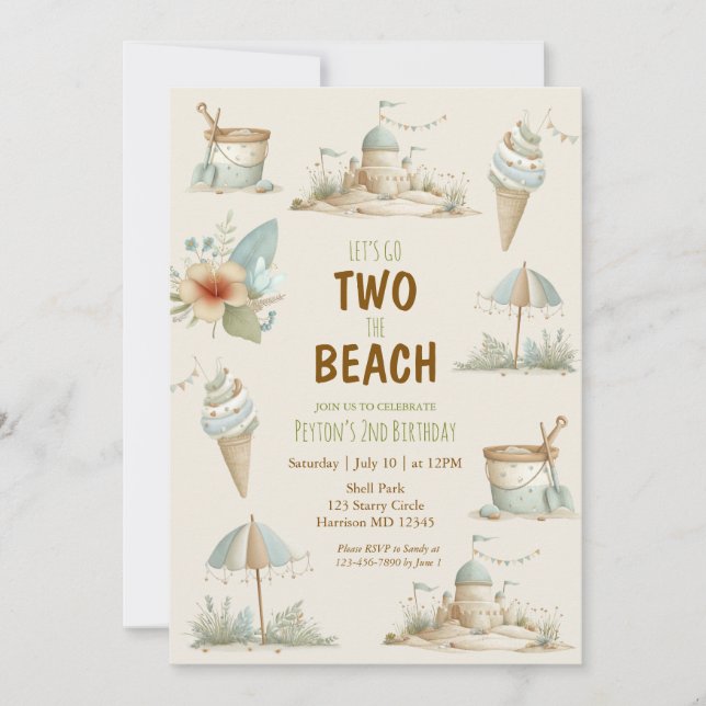 Convite Two the Beach Summer Kids Birthday Invitation (Frente)