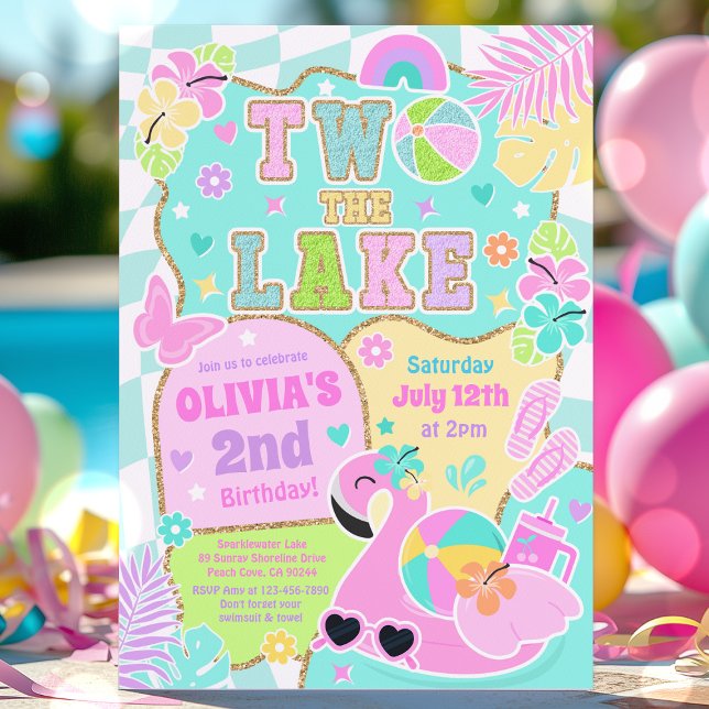 Convite Two The Lake Preppy Girly 2nd Birthday Pool Party (Criador carregado)