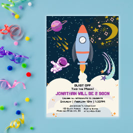 Convite Two The Moon Boy Space Rocket 2nd Birthday 