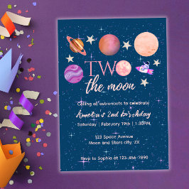 Convite Two The Moon  Outer Space Ship Planets 2nd Bday