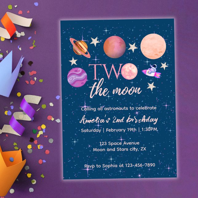 Convite Two The Moon  Outer Space Ship Planets 2nd Bday (Criador carregado)