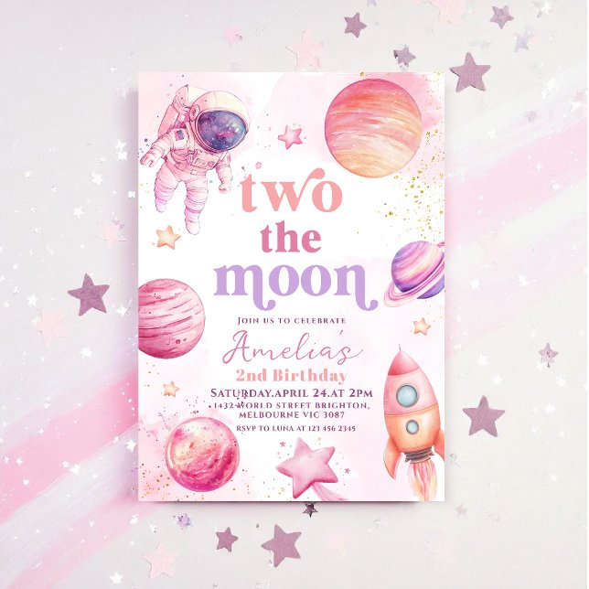 Convite Two the Moon Outerspace 2nd Birthday  (Criador carregado)