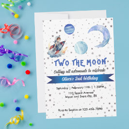 Convite Two The Moon Rocket Space Blue Boy 2nd Birthday 