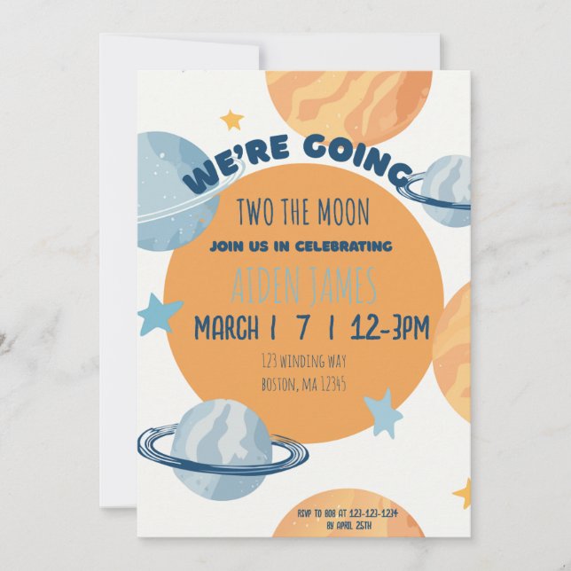 Convite Two The Moon Second Birthday Invitation  (Frente)