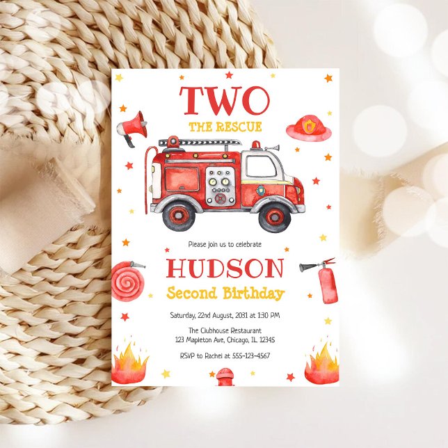 Convite Two the Rescue Firetruck 2nd Birthday Invitation (Criador carregado)