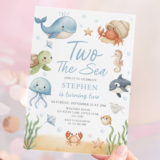 Convite Two The Sea Is Turning Two Ocean Animals Birthday (Criador carregado)
