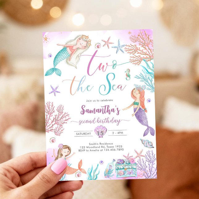 Convite Two The Sea Mermaid Under The Sea 2nd Birthday (Criador carregado)