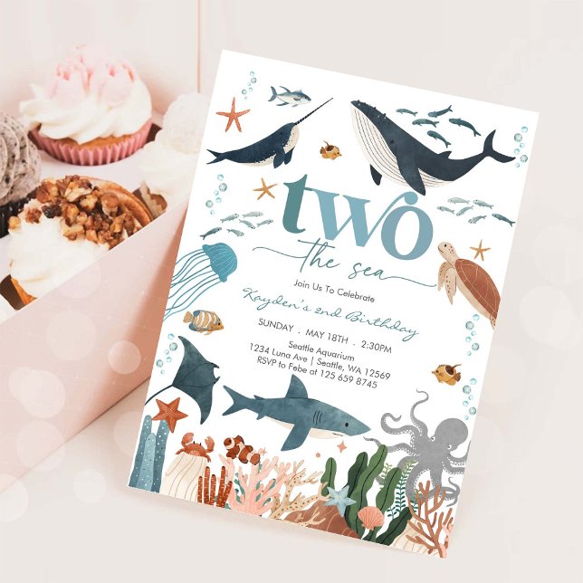 Convite Two The Sea Under The Sea 2nd Birthday Invitation (Criador carregado)