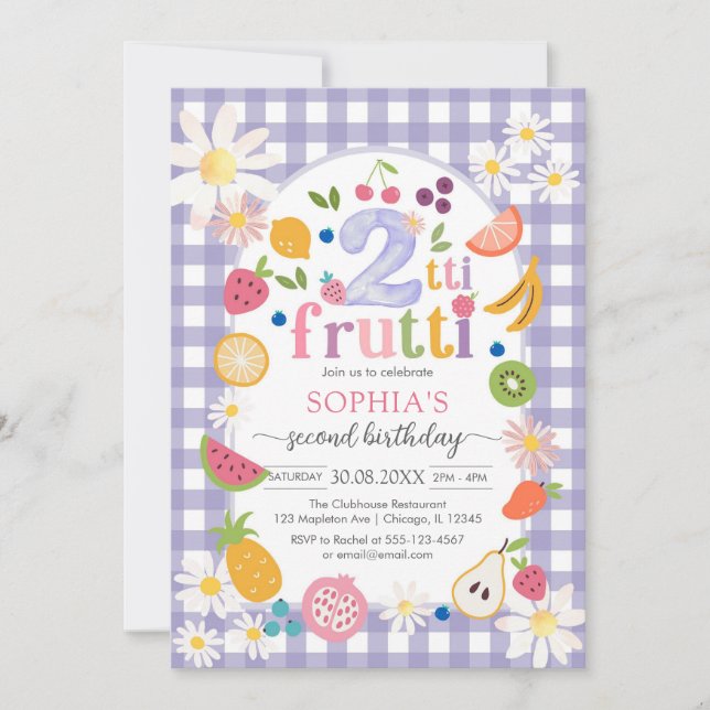 Convite Two-tti Frutti Twotti Fruit Tropical 2nd Birthday  (Frente)