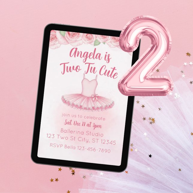 Convite Two Tu Cute, Ballerina 2nd Birthday (Criador carregado)