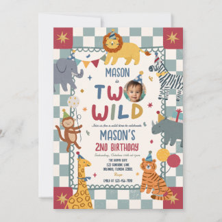 Convite Two Wild 2nd Birthday Party Boy Party Animals