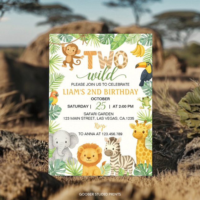 Convite Two Wild Animals Safari 2nd Birthday Party (Criador carregado)