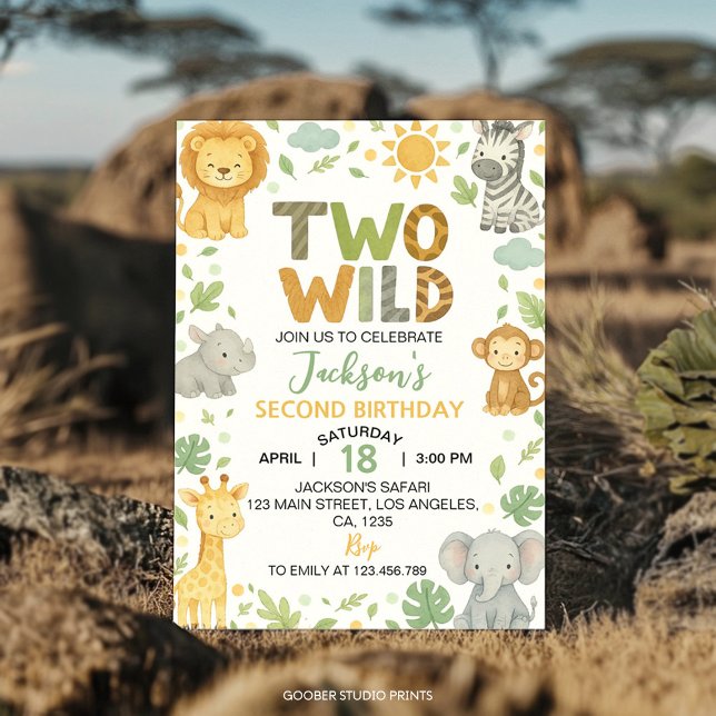 Convite Two Wild Jungle Animals Safari 2nd Birthday (Criador carregado)