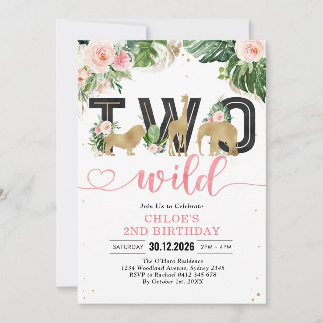 Convite Two Wild Party Animals 2nd Birthday Invitation (Frente)