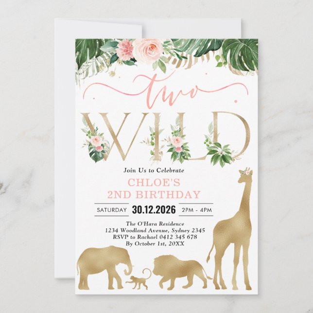 Convite Two Wild Party Animals 2nd Birthday Invitation (Frente)