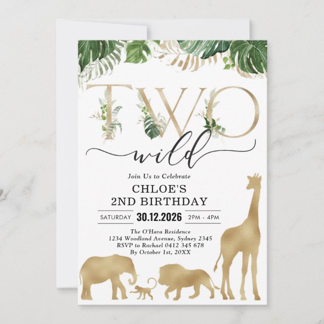 Convite Two Wild Party Animals 2nd Birthday Invitation (Frente)