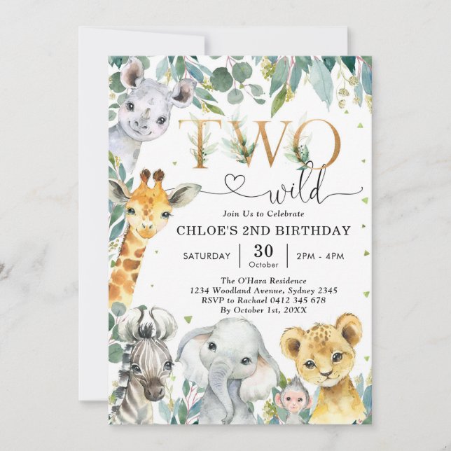 Convite Two Wild Party Animals 2nd Birthday Invitation (Frente)