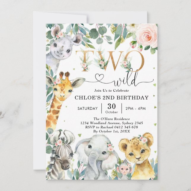Convite Two Wild Party Animals 2nd Birthday Invitation (Frente)