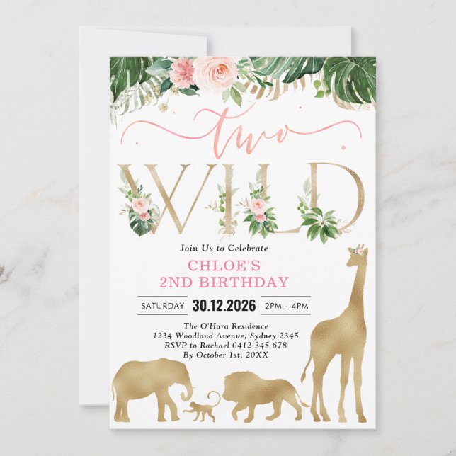 Convite Two Wild Party Animals 2nd Birthday Invitation (Frente)