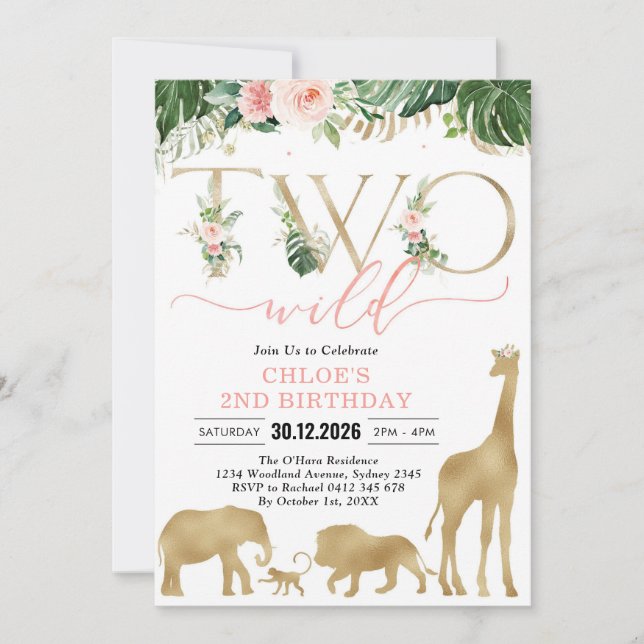 Convite Two Wild Party Animals 2nd Birthday Invitation (Frente)