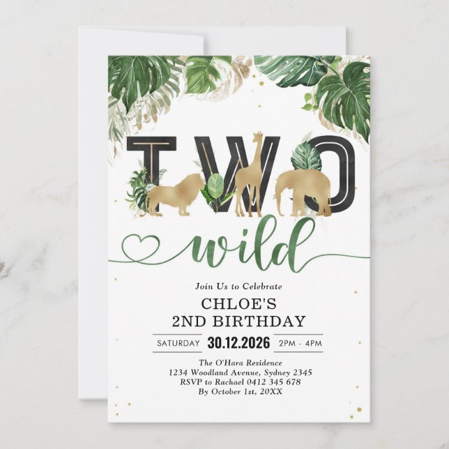 Convite Two Wild Party Animals 2nd Birthday Invitation (Frente)