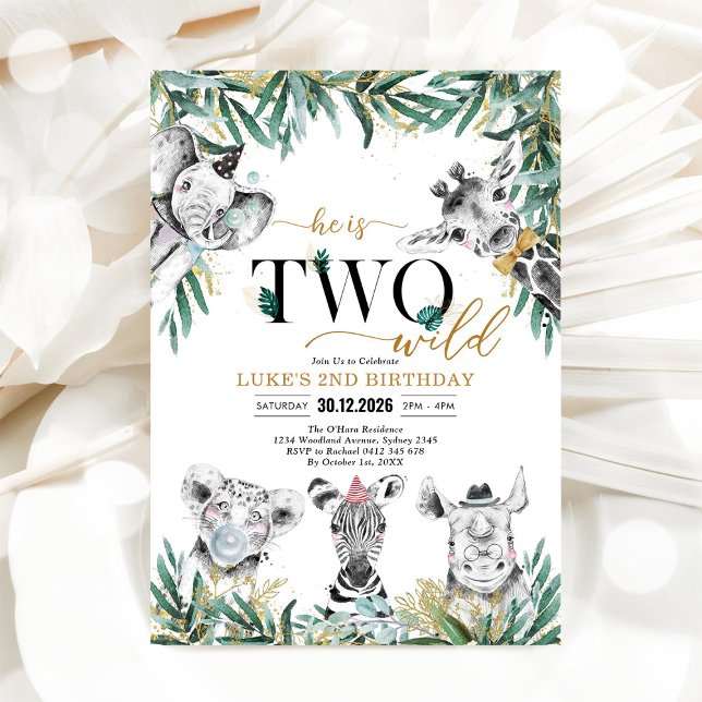 Convite TWO Wild Party Animals Boy Birthday Invitation (Criador carregado)