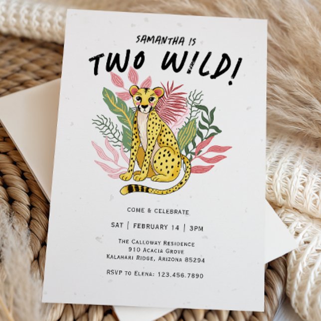 Convite Two Wild Party Animals Cheetah Kids Birthday Party (Criador carregado)