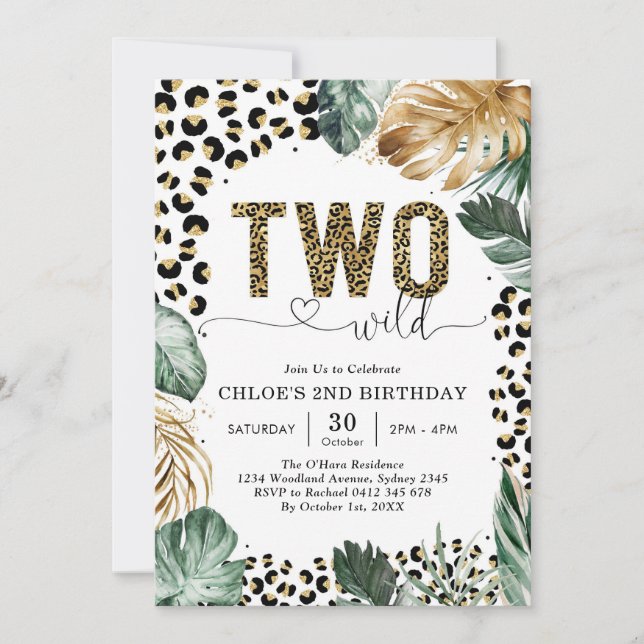 Convite Two Wild Party Animals Leopard 2nd Birthday (Frente)