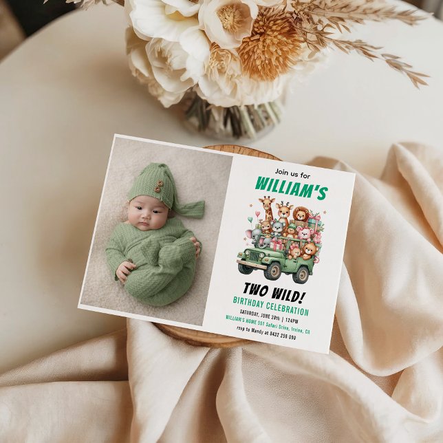 Convite Two Wild Safari Animal 2nd Birthday Party (Two Wild Safari Animal 2nd Birthday Party Invitation
)