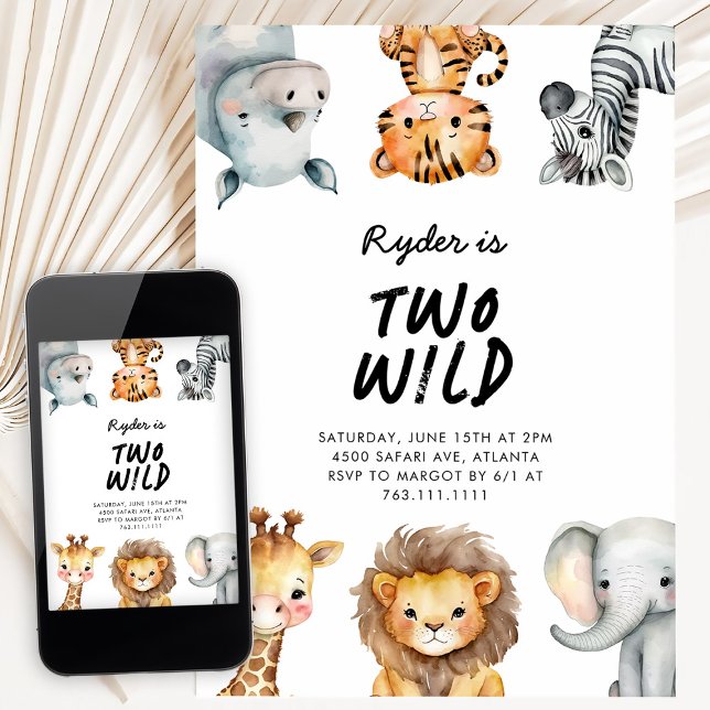 Convite Two Wild Safari Animals 2nd Birthday (Criador carregado)