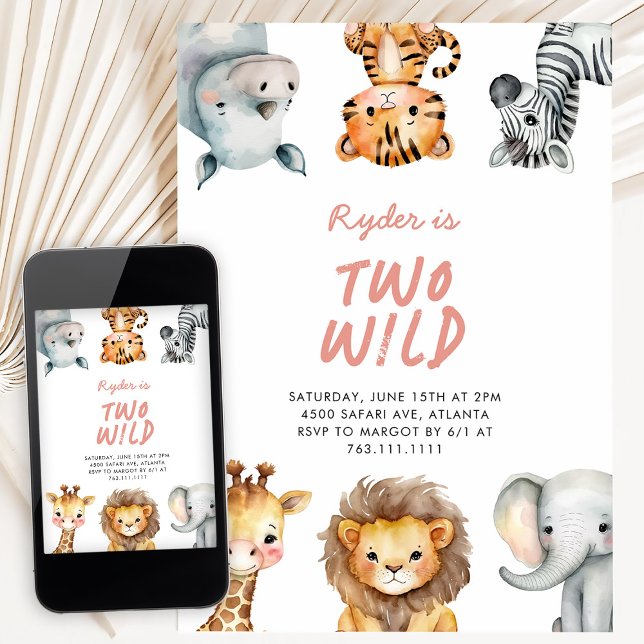 Convite Two Wild Safari Animals 2nd Birthday (Criador carregado)